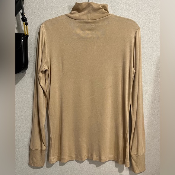 100% Mulberry Silk Winter Silks Tan Gold Stretch Turtleneck Top Shirt - Picture 2 of 7